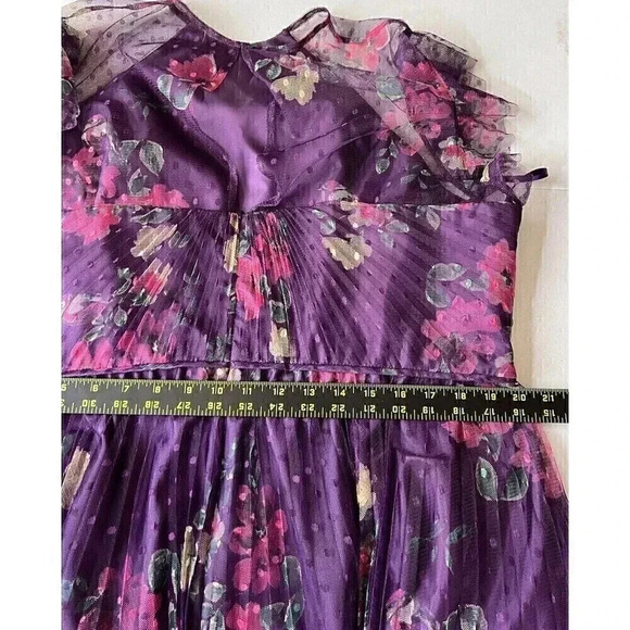 Mac Duggal Leena Cap Sleeve Floral A Line Dress Pleated Dot Tulle Womens Size 8 - Picture 8 of 14